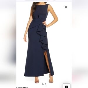 Eliza J Navy Ruffle Front Gown Size 18 Nwot.